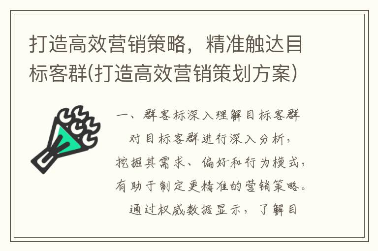 打造高效营销策略，精准触达目标客群(打造高效营销策划方案)