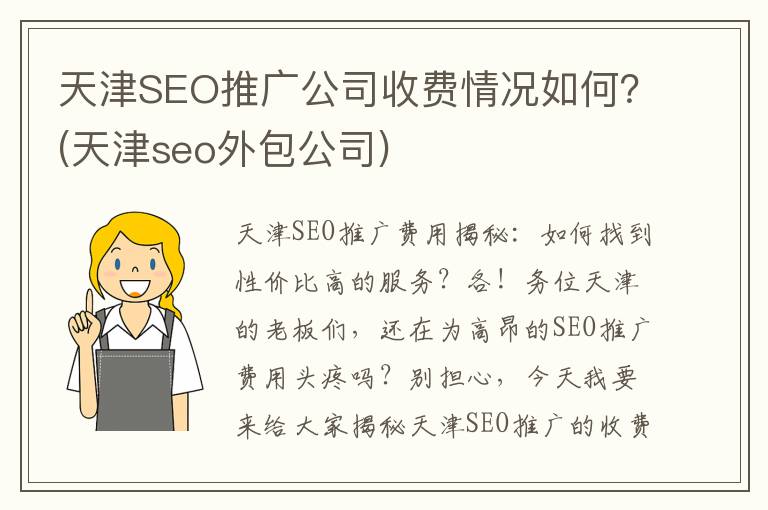 天津SEO推广公司收费情况如何？(天津seo外包公司)
