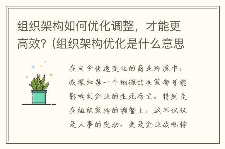 组织架构如何优化调整，才能更高效？(组织架构优化是什么意思)