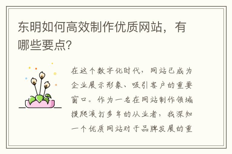 东明如何高效制作优质网站，有哪些要点？