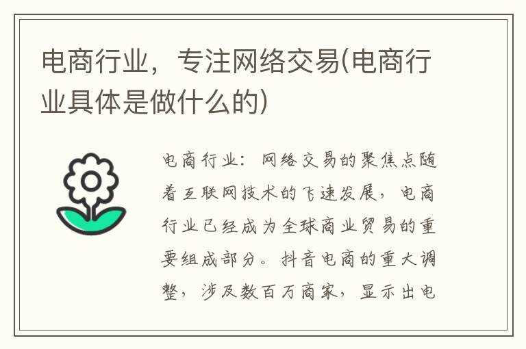电商行业，专注网络交易(电商行业具体是做什么的)