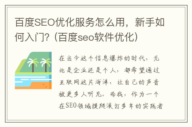 百度SEO优化服务怎么用，新手如何入门？(百度seo软件优化)