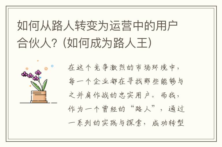 如何从路人转变为运营中的用户合伙人？(如何成为路人王)