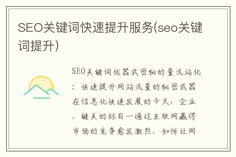 SEO关键词快速提升服务(seo关键词提升)