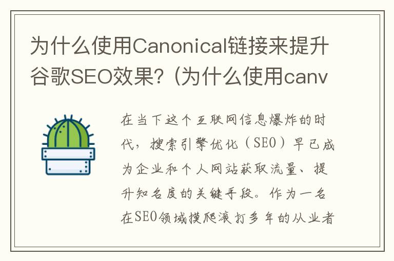 为什么使用Canonical链接来提升谷歌SEO效果？(为什么使用canvas不用dom)