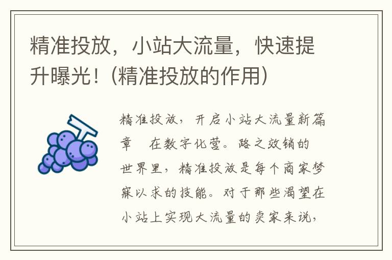 精准投放，小站大流量，快速提升曝光！(精准投放的作用)