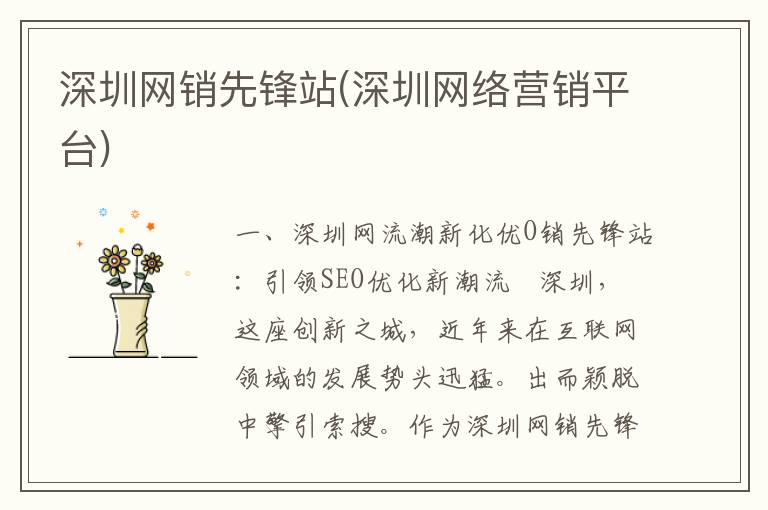 深圳网销先锋站(深圳网络营销平台)