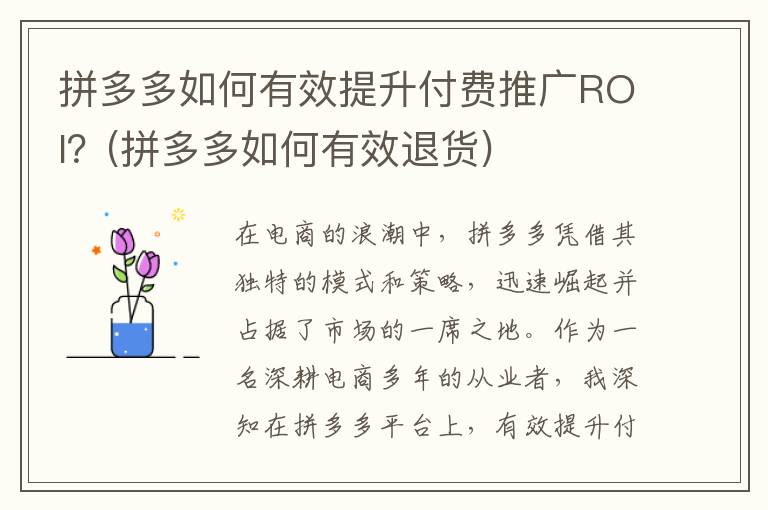 拼多多如何有效提升付费推广ROI？(拼多多如何有效退货)