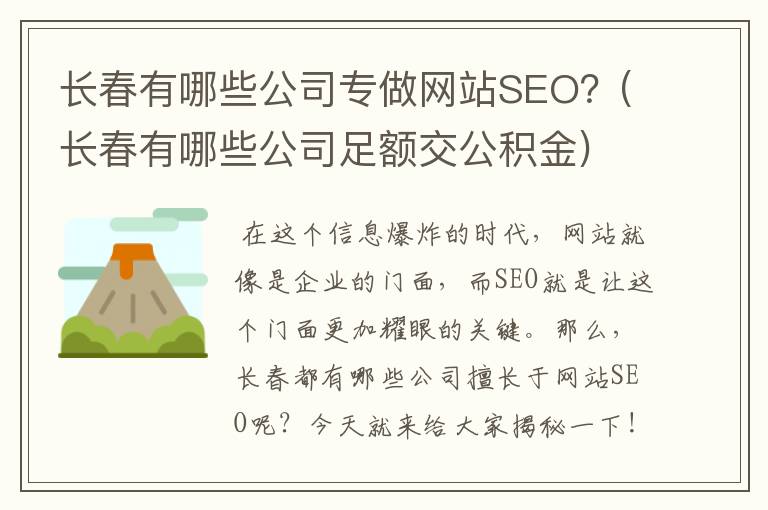 长春有哪些公司专做网站SEO？(长春有哪些公司足额交公积金)