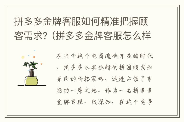 拼多多金牌客服如何精准把握顾客需求？(拼多多金牌客服怎么样)