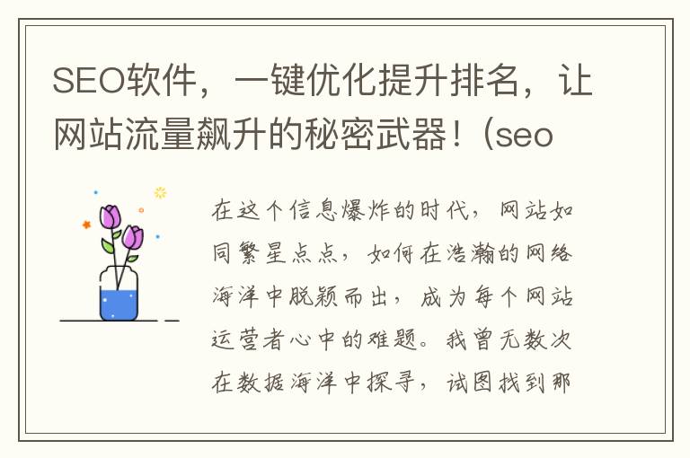SEO软件，一键优化提升排名，让网站流量飙升的秘密武器！(seo软件推荐)
