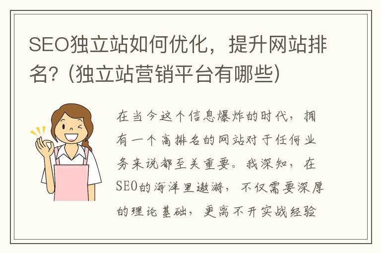 SEO独立站如何优化，提升网站排名？(独立站营销平台有哪些)