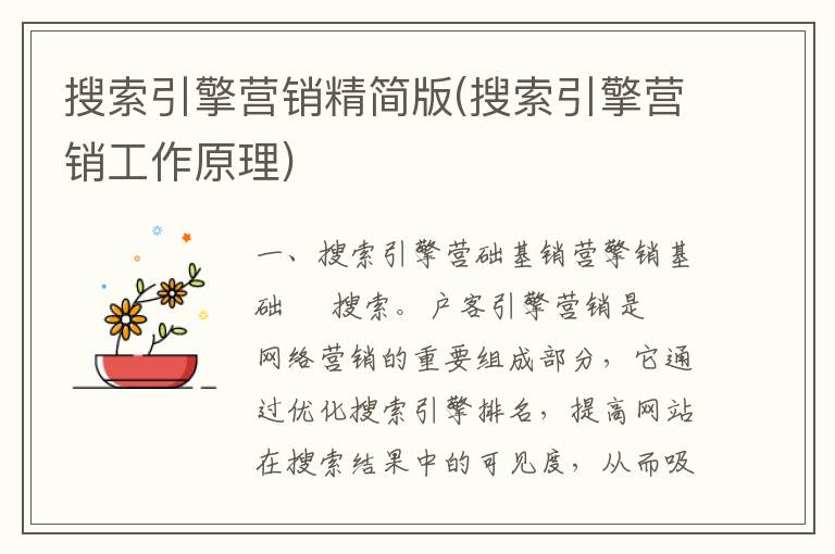 搜索引擎营销精简版(搜索引擎营销工作原理)
