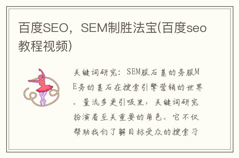 百度SEO，SEM制胜法宝(百度seo教程视频)
