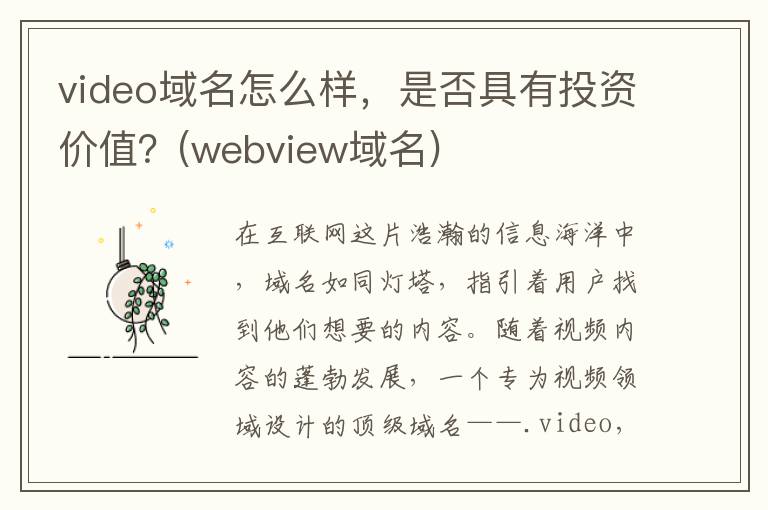 video域名怎么样，是否具有投资价值？(webview域名)