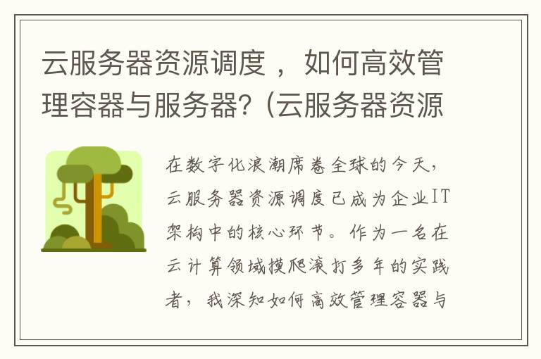 云服务器资源调度 ，如何高效管理容器与服务器？(云服务器资源池)