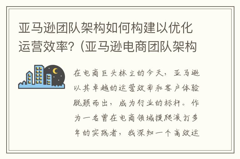 亚马逊团队架构如何构建以优化运营效率？(亚马逊电商团队架构)