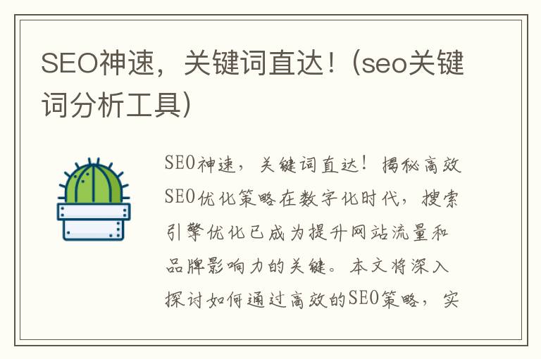 SEO神速，关键词直达！(seo关键词分析工具)
