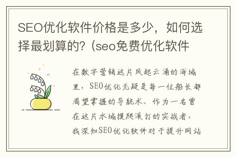 SEO优化软件价格是多少，如何选择最划算的？(seo免费优化软件)