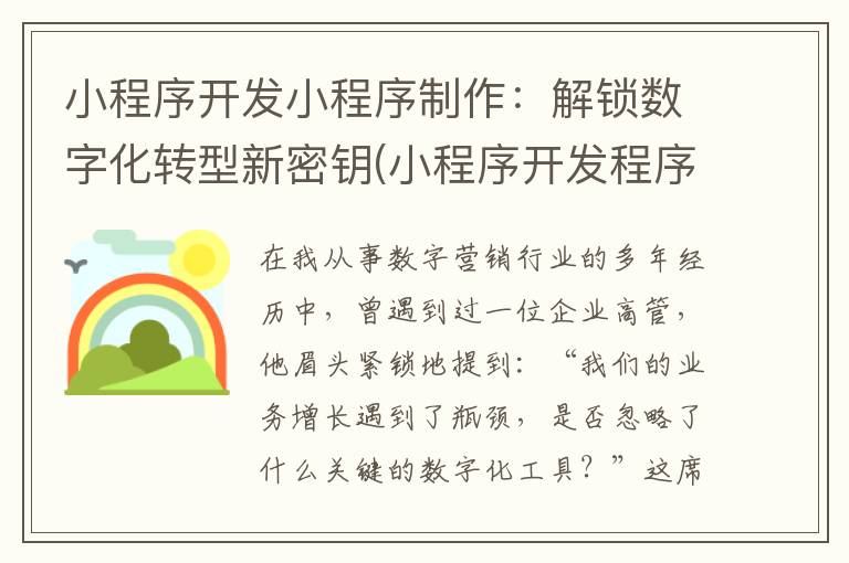 小程序开发小程序制作：解锁数字化转型新密钥(小程序开发程序员职责要求)