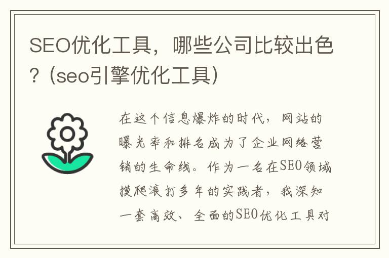 SEO优化工具，哪些公司比较出色？(seo引擎优化工具)