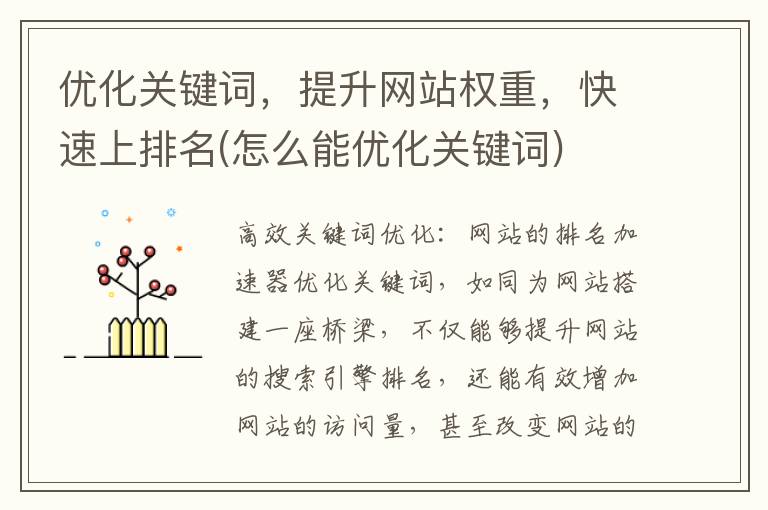 优化关键词，提升网站权重，快速上排名(怎么能优化关键词)