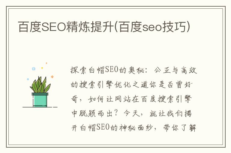 百度SEO精炼提升(百度seo技巧)