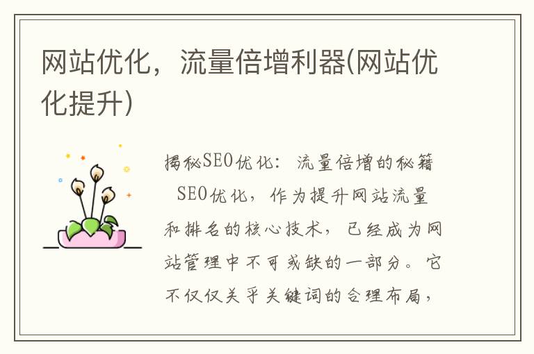 网站优化，流量倍增利器(网站优化提升)