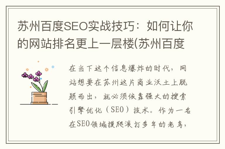 苏州百度SEO实战技巧：如何让你的网站排名更上一层楼(苏州百度网站快速排名)