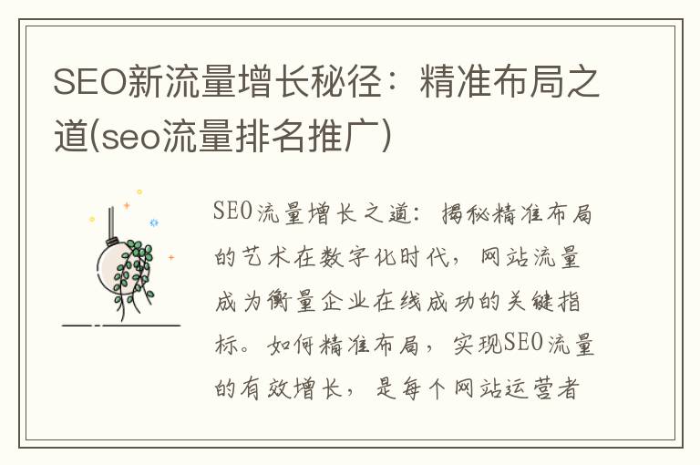 SEO新流量增长秘径：精准布局之道(seo流量排名推广)