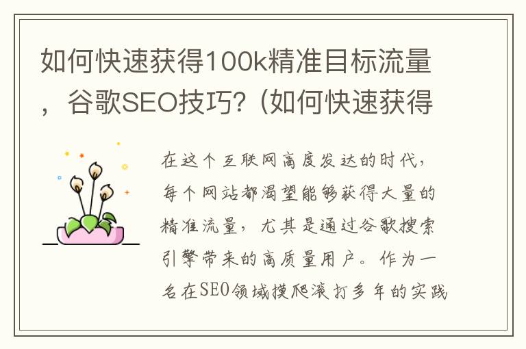 如何快速获得100k精准目标流量，谷歌SEO技巧？(如何快速获得五百万)