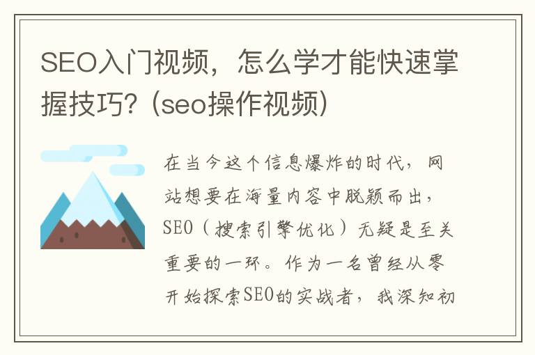 SEO入门视频，怎么学才能快速掌握技巧？(seo操作视频)