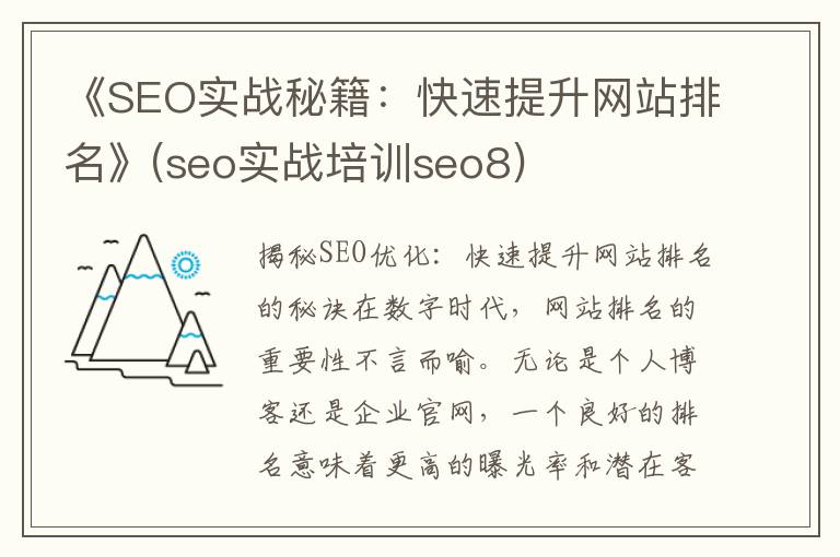 《SEO实战秘籍：快速提升网站排名》(seo实战培训seo8)