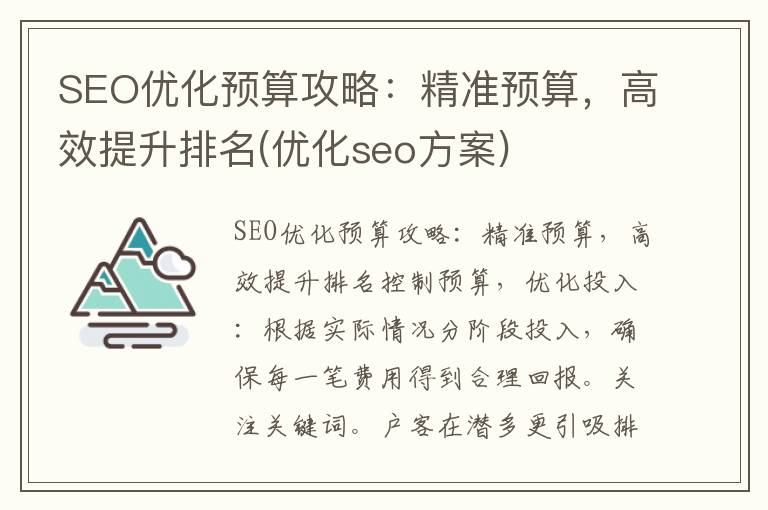 SEO优化预算攻略：精准预算，高效提升排名(优化seo方案)