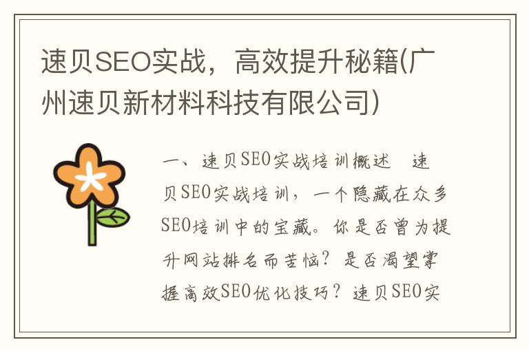 速贝SEO实战，高效提升秘籍(广州速贝新材料科技有限公司)