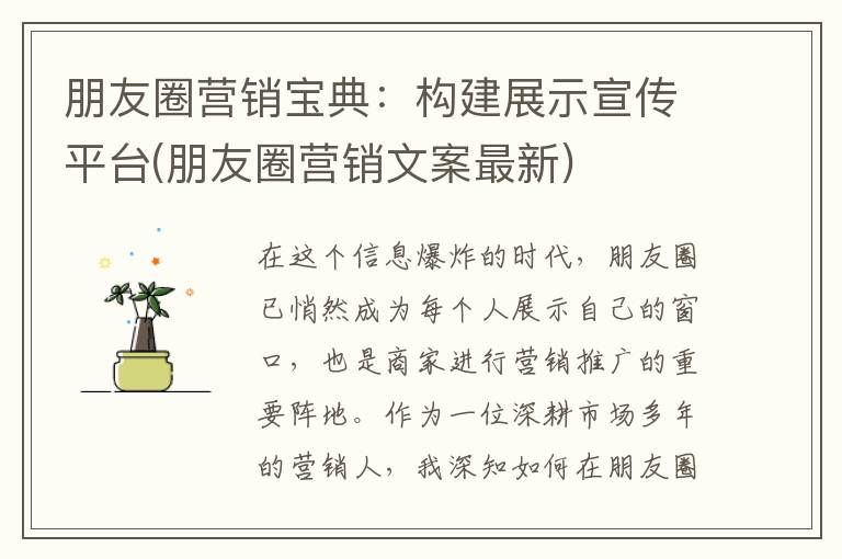 朋友圈营销宝典：构建展示宣传平台(朋友圈营销文案最新)