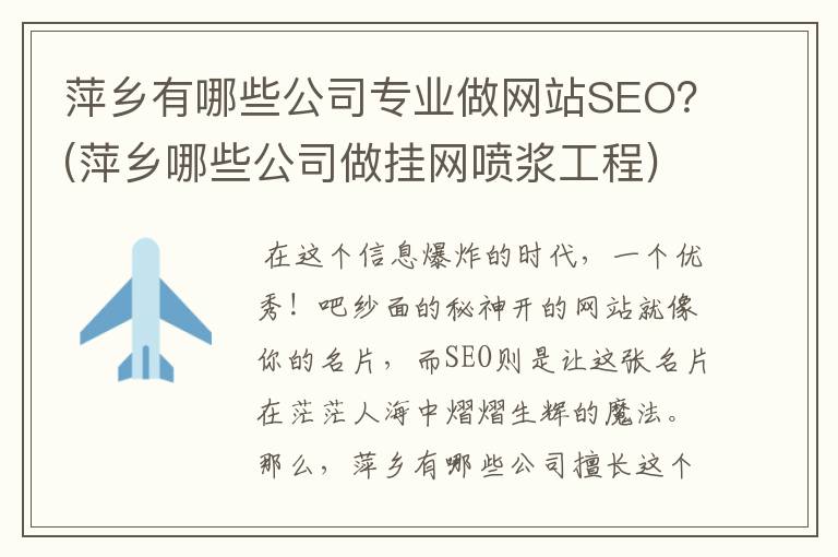 萍乡有哪些公司专业做网站SEO？(萍乡哪些公司做挂网喷浆工程)