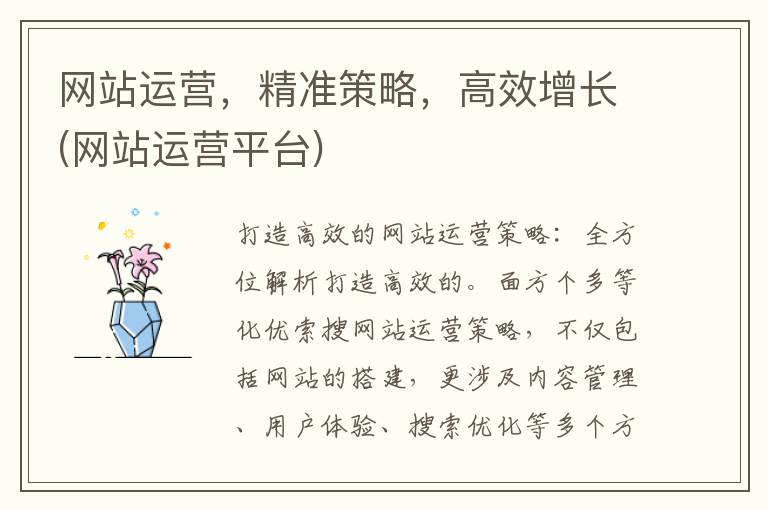 网站运营，精准策略，高效增长(网站运营平台)