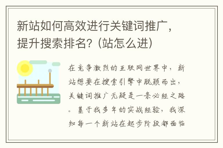 新站如何高效进行关键词推广，提升搜索排名？(站怎么进)