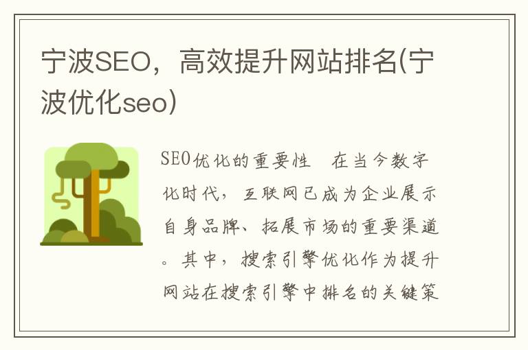 宁波SEO，高效提升网站排名(宁波优化seo)