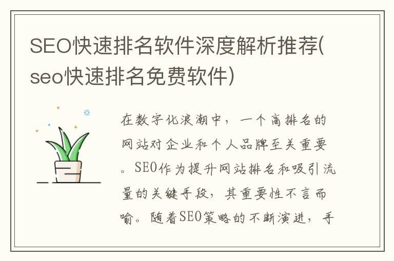 SEO快速排名软件深度解析推荐(seo快速排名免费软件)