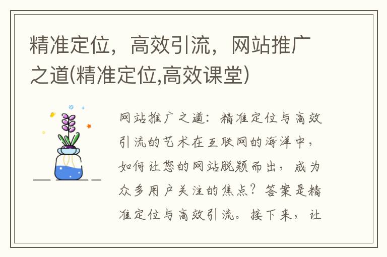 精准定位，高效引流，网站推广之道(精准定位,高效课堂)