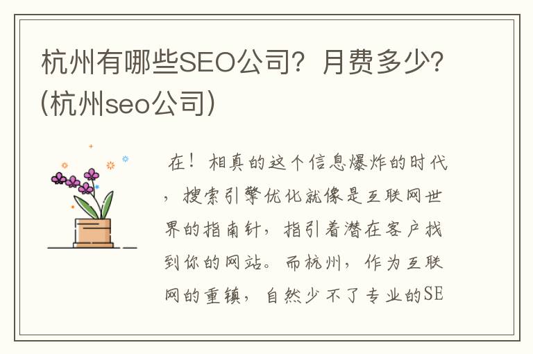 杭州有哪些SEO公司？月费多少？(杭州seo公司)