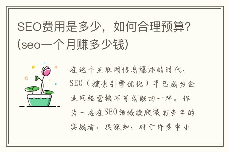 SEO费用是多少，如何合理预算？(seo一个月赚多少钱)