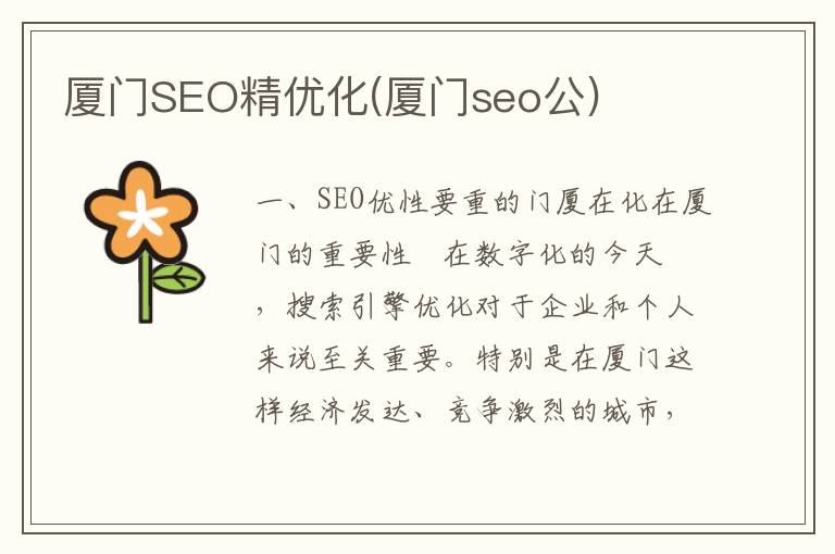 厦门SEO精优化(厦门seo公)