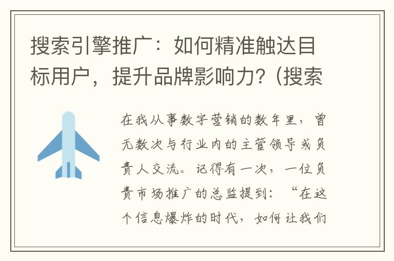 搜索引擎推广：如何精准触达目标用户，提升品牌影响力？(搜索引擎推广有哪些)