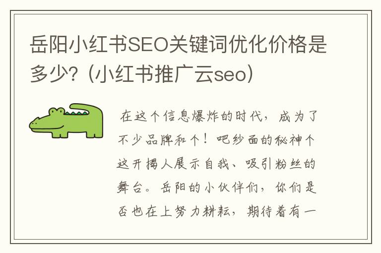 岳阳小红书SEO关键词优化价格是多少？(小红书推广云seo)
