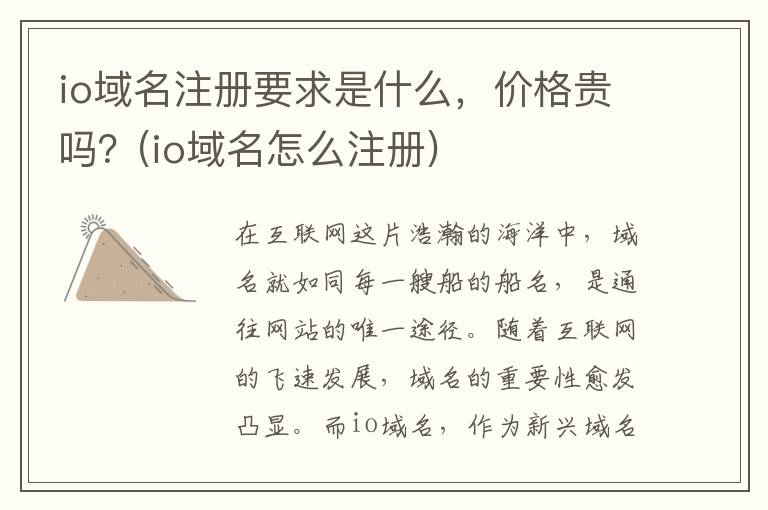 io域名注册要求是什么，价格贵吗？(io域名怎么注册)