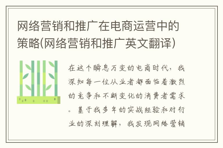 网络营销和推广在电商运营中的策略(网络营销和推广英文翻译)