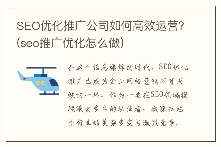 SEO优化推广公司如何高效运营？(seo推广优化怎么做)